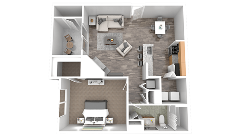 Floor plan for 1 bed, 1 bath, 763 sqft